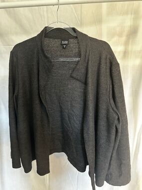 Eileen Fisher USA Charcoal Open Front Knit Cardigan Jacket Large